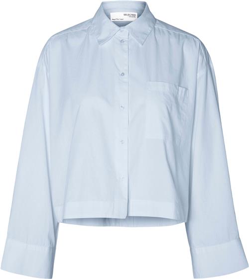 Selected Femme Slfastha LS Cropped Boxy Shirt B Kvinde Blå Langærmede Skjorter Str 36 - hos Magasin