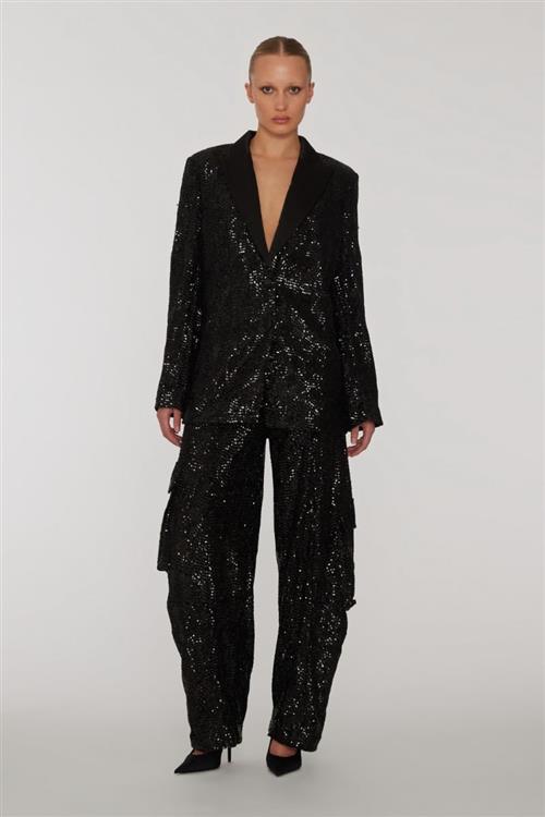 Se ROTATE Birger Christensen Sequins Cargo Pants Kvinde Black Bukser Med Lige Ben Str 42 - hos Magasin ved Magasin