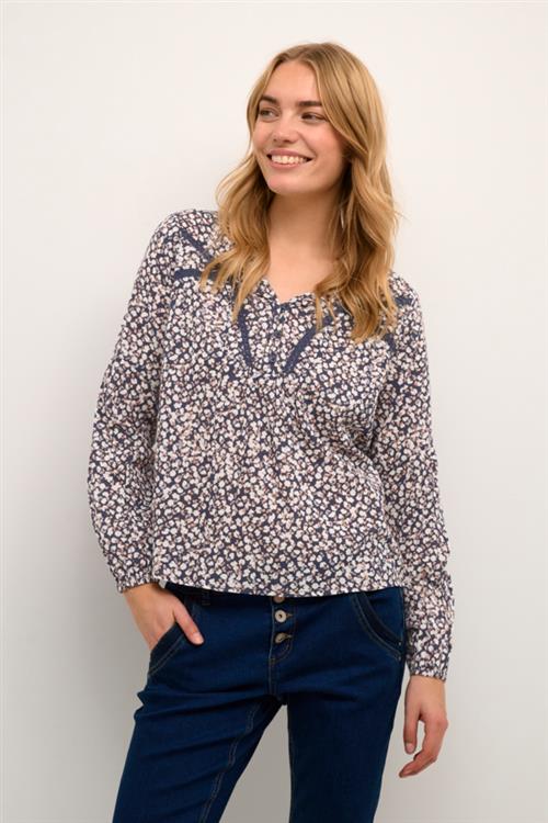 Cream Crbetri Blouse Kvinde Small Poppy Flower Navy Langærmede Bluser Str 42 - hos Magasin