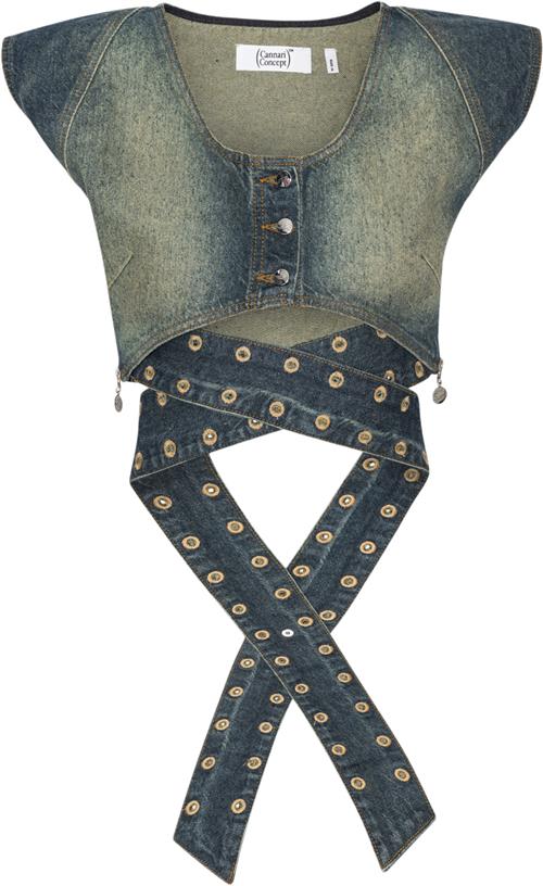 Cannari Concept Tie Crop Vest Kvinde Peridot Blue Veste Str 38 - hos Magasin