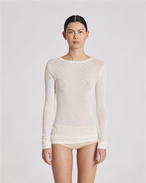 Gai&Lisva Fermi L/S Silk Top Kvinde Off White Langærmede T-shirts Str S - Silke hos Magasin