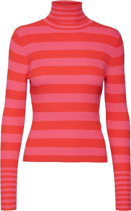 Se Vero Moda Vmmaxine LS Rollneck Pullover BOO Kvinde Tomato/w. Fuchsia Purple Rullekraver Str XS - hos Magasin ved Magasin