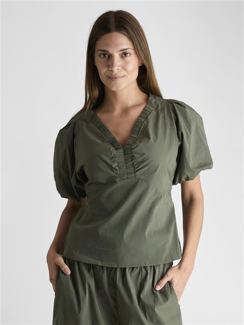 Neo Noir Irina Poplin Blouse Kvinde Army Langærmede Bluser Str 42 - hos Magasin