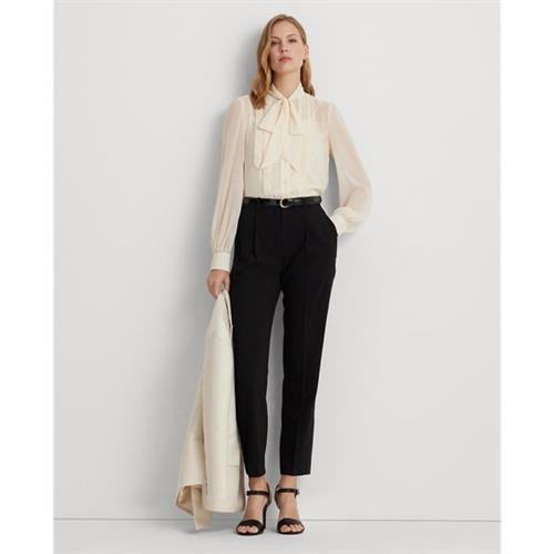 Lauren Ralph Lauren Satinstripe Wool Crepe Straight Pant Kvinde Sort Bukser Med Lige Ben Str 42 - Uld hos Magasin