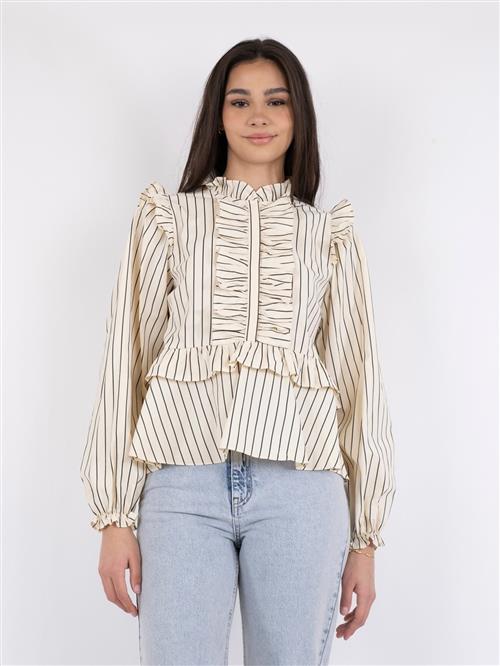 Neo Noir Hawaii Stripe Blouse Kvinde Creme Langærmede Bluser Str 42 - hos Magasin