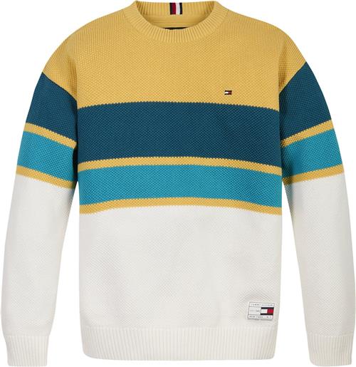 Tommy Hilfiger Structure Rugby Stripe Sweater Str 3 år / 98 cm - Petrol Yellow Stripe Strik hos Magasin