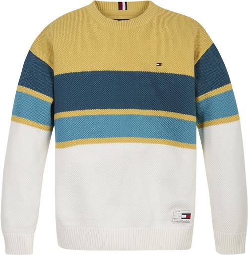 Tommy Hilfiger Structure Rugby Stripe Sweater Str 16 år / 176 cm - Petrol Yellow Stripe Strik hos Magasin