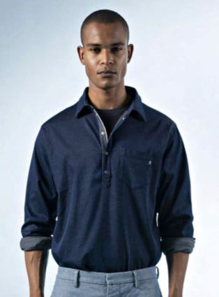 Replay Satoriale Shirt Mand Navy Langærmede Poloer Str S - Denim hos Magasin