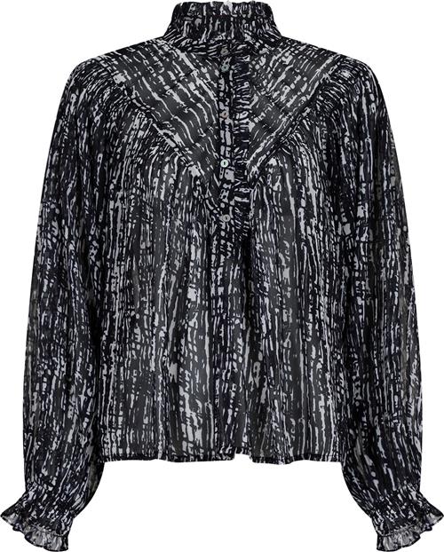 Neo Noir Flavi Graphic Drop Blouse Kvinde Sort Langærmede Bluser Str 40 - hos Magasin