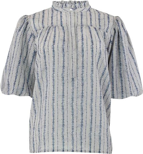 CONTINUE Asta Short Sleve Stripe Kvinde Blue Stripe Kortærmede Bluser Str L - hos Magasin