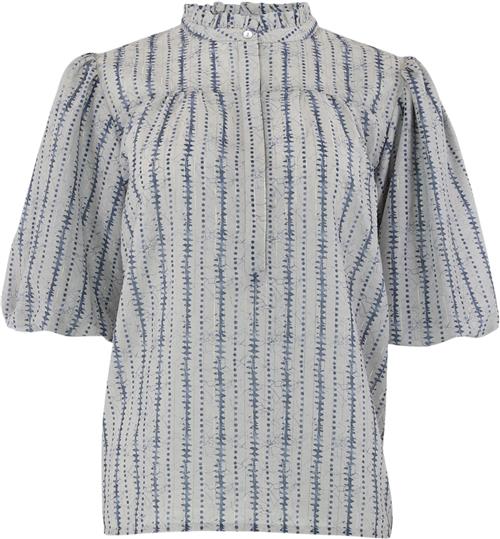 CONTINUE Asta Short Sleve Stripe Kvinde Blue Stripe Kortærmede Bluser Str M - hos Magasin