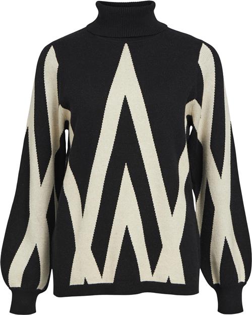 Se Object Objray L/S Knit Rollneck Pullover N Kvinde Black/sandshell Graphic Rullekraver Str S - hos Magasin ved Magasin