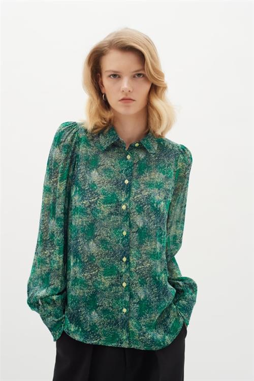 InWear Davilaiw Shirt Kvinde Green Dancing Wall Langærmede Skjorter Regular Fit Str 40 - hos Magasin