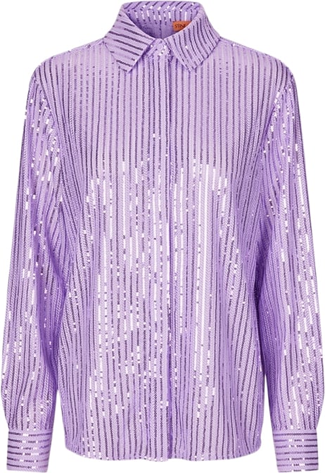 Stine Goya Sgedel, 2020 Structured Sequins Kvinde Lavender Langærmede Skjorter Str S - hos Magasin