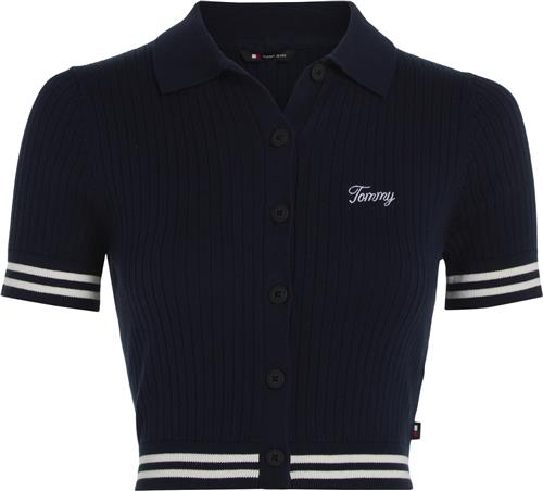 Tommy Hilfiger TJW CRP Script RIB Polo Sweater Kvinde Dark Night Navy Toppe Str XS - hos Magasin