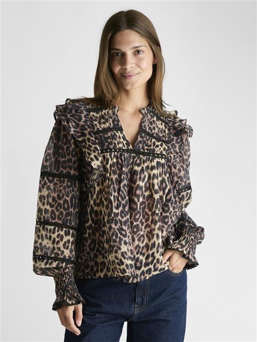 Neo Noir Aurika Leo Voile Blouse Kvinde Leopard Langærmede Bluser Str 42 - hos Magasin