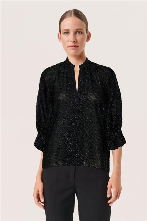 Soaked in Luxury Sllia Amily Blouse Kvinde Black Kortærmede Bluser Loose Fit Str S - hos Magasin