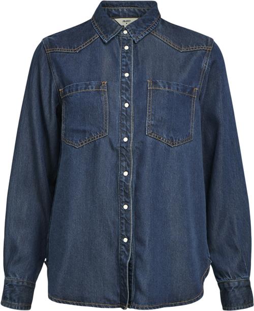 Object Objframe LO L/S Denim Shirt CC1 AW Kvinde Dark Blue Denim Denimskjorter Str 38 Denim - hos Magasin