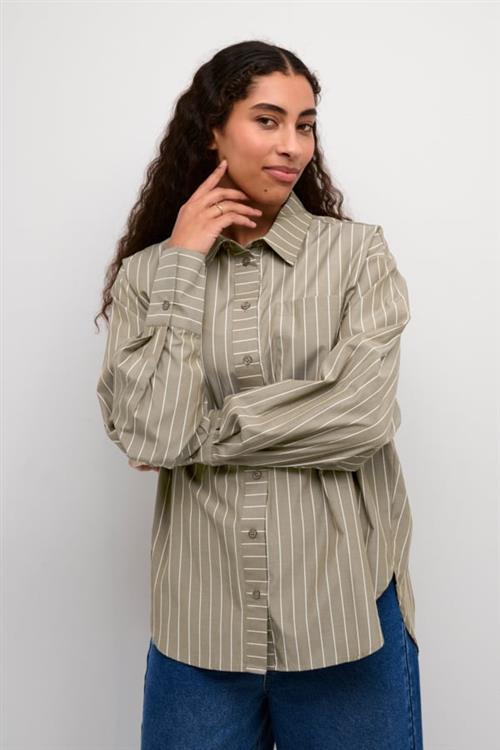 Kaffe Kajerrie Shirt Kvinde Brown Melange, White Stripe Langærmede Skjorter Str 40 - hos Magasin