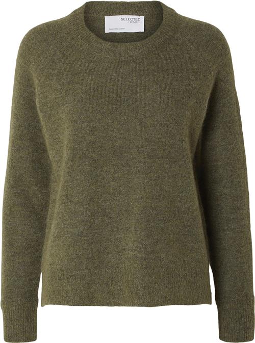 Selected Femme Slflulu LS Knit Oneck B Noos Kvinde Dusky Green/melange Sweaters Str XS - hos Magasin