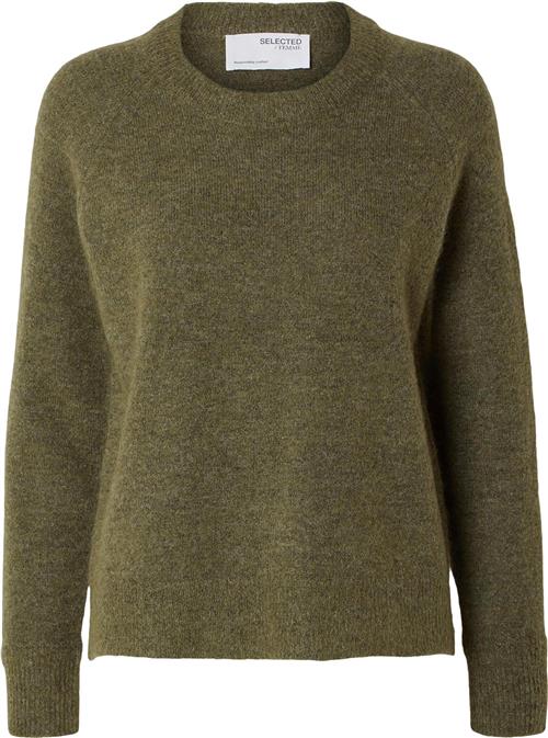 Selected Femme Slflulu LS Knit Oneck B Noos Kvinde Dusky Green/melange Sweaters Str XL - hos Magasin