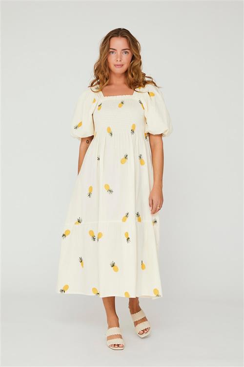 A-VIEW Cheri Fruit Dress Kvinde Sand/yellow Maxi Kjoler Str 44 - hos Magasin