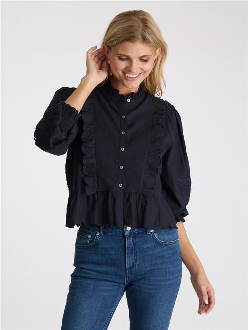 Neo Noir Petrine Embroidery Blouse Kvinde Navy Langærmede Bluser Str 44 - hos Magasin