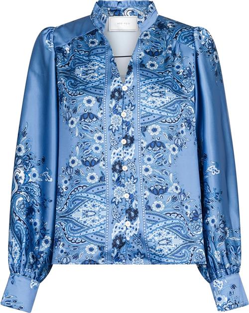 Neo Noir Massima Paisley Border Blouse Kvinde Dusty Blue Langærmede Bluser Str 40 - hos Magasin