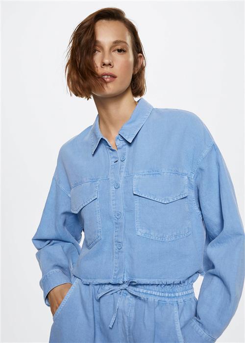 MANGO Shirt Nala Kvinde Lt-pastel Blue Langærmede Skjorter Str L - hos Magasin