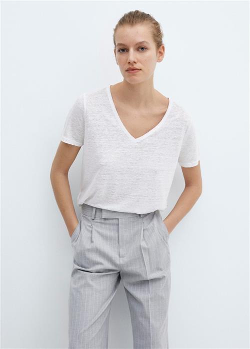 Se MANGO Vneck Linen T-shirt Kvinde White Kortærmede T-shirts Str XXL - hos Magasin ved Magasin