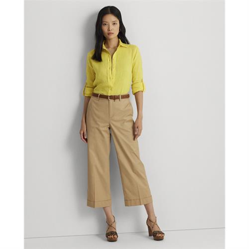 Se Lauren Ralph Lauren Pleated Cotton Twill Cropped Pant Kvinde Beige Bukser Med Brede Ben Str 32 - Bomuld hos Magasin ved Magasin