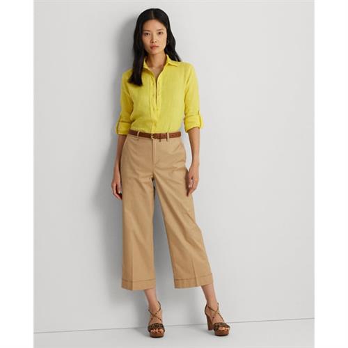 Lauren Ralph Lauren Pleated Cotton Twill Cropped Pant Kvinde Beige Bukser Med Brede Ben Str 38 - Bomuld hos Magasin