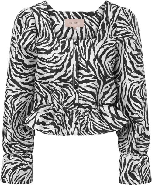 HUNKØN Sanna Blouse Kvinde Zebra Striped Langærmede Bluser Str S - hos Magasin