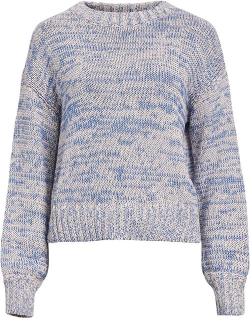 Se Object Objsoleima Loose L/S Knit Pullover Kvinde Palace Blue/sandshell Sweaters Str S - hos Magasin ved Magasin