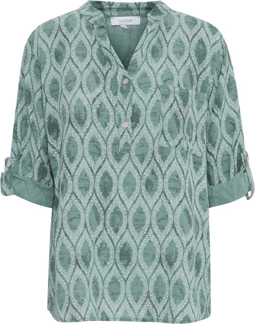 Sorbet Sbalexa Wave Blouse Kvinde Granite Green Kortærmede Bluser Str S - hos Magasin