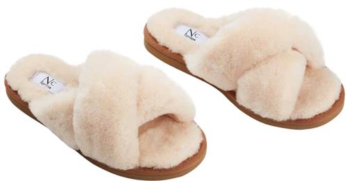 NATURES Collection Slippers Cross (100 New Zealand Sheepskin) Natur Kvinde Nature Hjemmesko Str 41 - hos Magasin