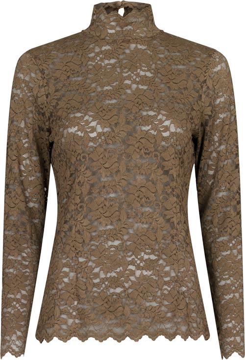 Se Neo Noir Liza Laceflower Blouse Kvinde Dark Taupe Langærmede Bluser Str 42 - hos Magasin ved Magasin