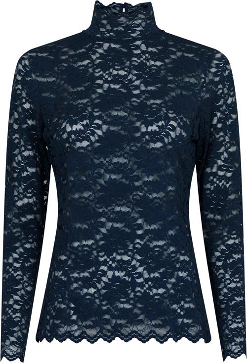 Neo Noir Liza Laceflower Blouse Kvinde Navy Langærmede Bluser Str 44 - hos Magasin