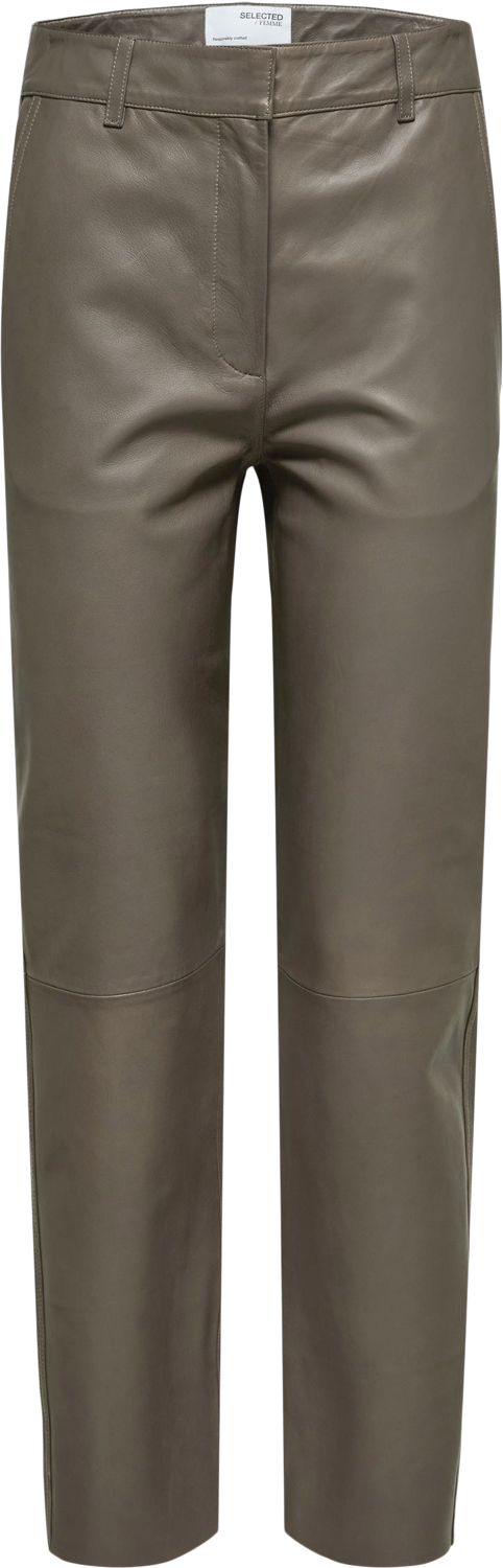 Selected Femme Slfmarie MW Leather Pants B Noos Kvinde Morel Læderbukser Str 44 - hos Magasin