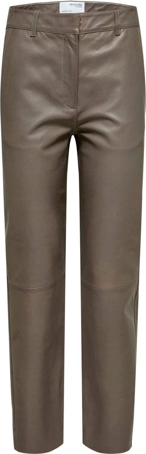 Selected Femme Slfmarie MW Leather Pants B Noos Kvinde Morel Læderbukser Str 34 - hos Magasin