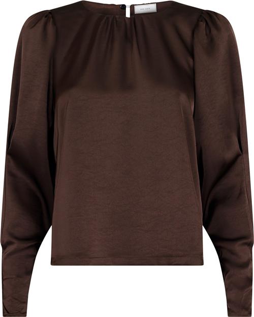 Neo Noir Camma Heavy Sateen Blouse Kvinde Dark Brown Langærmede Bluser Str 36 - hos Magasin