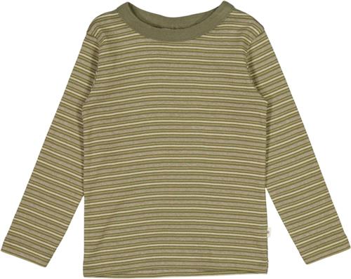 Wheat Langærmet Tshirt Lai Str 3 år / 98 cm - Heather Green Stripe Langærmede T-shirts Bomuld hos Magasin