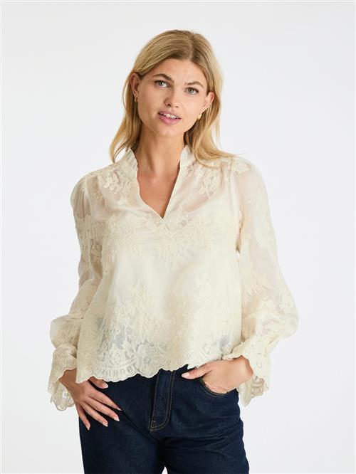 Neo Noir Amara Big Embroidery Blouse Kvinde Off White Langærmede Bluser Str 40 - hos Magasin