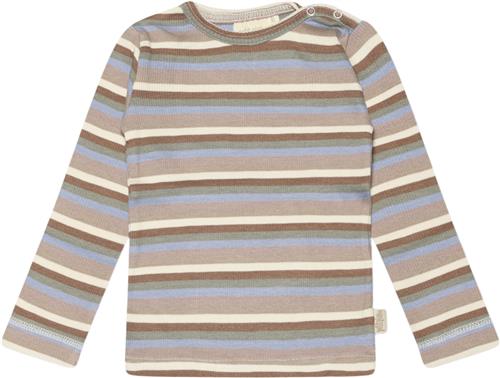 PETIT PIAO Tshirt L/S Modal Multi Striped Str 104 cm - Simply Taupe Langærmede T-shirts Bomuld hos Magasin