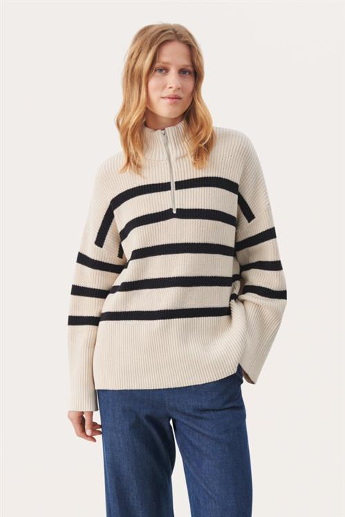 Part Two Rajanapw PU Kvinde Whitecap Gray Stripe Sweaters Relaxed Fit Str L - hos Magasin