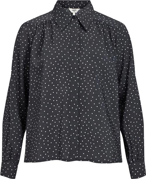 Object Objira L/S Shirt 130 Kvinde Magnet/white Dots Langærmede Skjorter Str 42 - hos Magasin