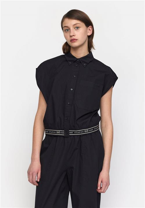 esmé studios Escalla Cropped Shirt Kvinde Black Kortærmede Skjorter Str L - Bomuld hos Magasin