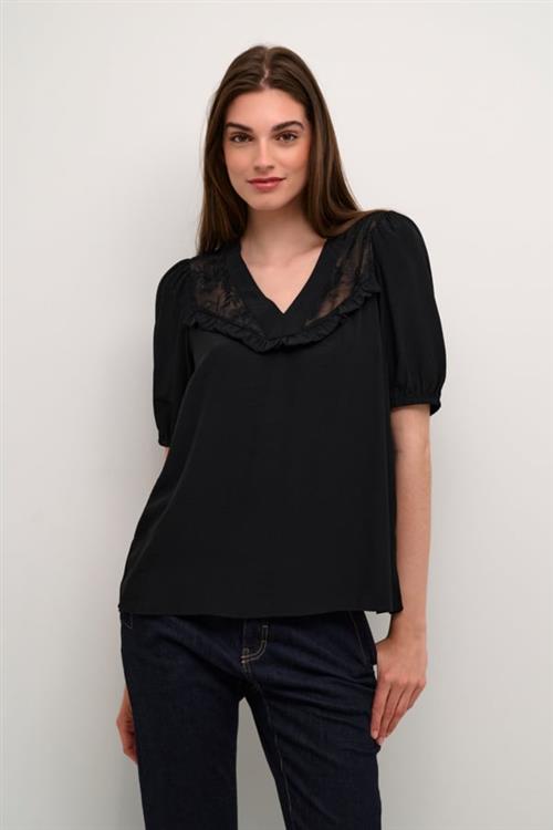 Culture Cuasmine SS Blouse Kvinde Black Kortærmede Bluser Str S - hos Magasin