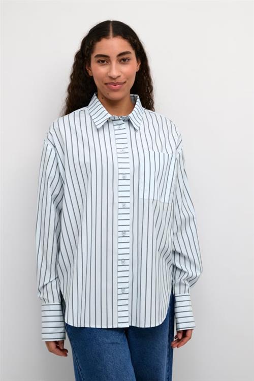 Kaffe Kajerrie Shirt Kvinde Celestial Blue/dark Stripe Langærmede Skjorter Str 44 - hos Magasin