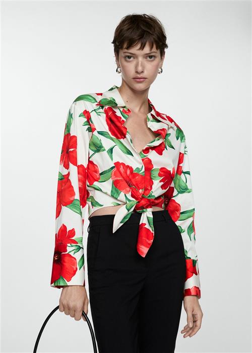 Se MANGO Bow Printed Shirt Kvinde Red Langærmede Skjorter Str M - hos Magasin ved Magasin